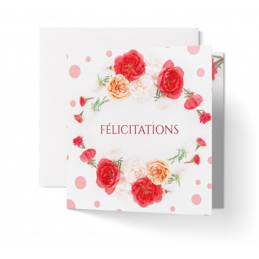 Carnet Félicitations Couronne de roses sur fond blanc