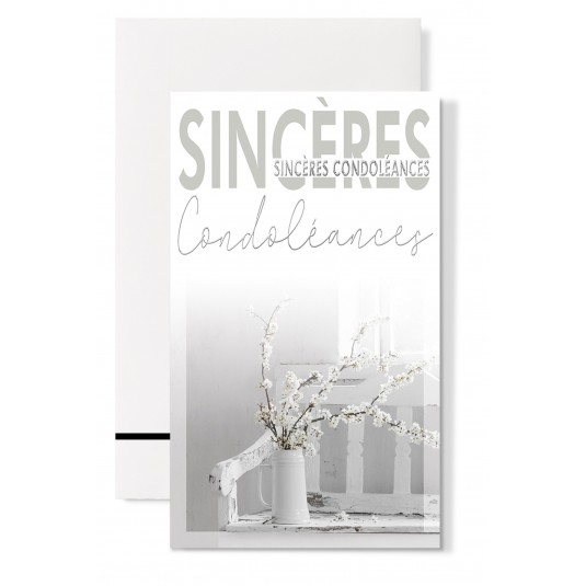 Carnet Condol&eacute;ances Branches de fleurs blanches sur un banc