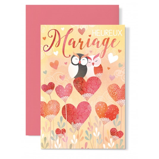 Carnet Heureux Mariage Hiboux sur cœurs rouges