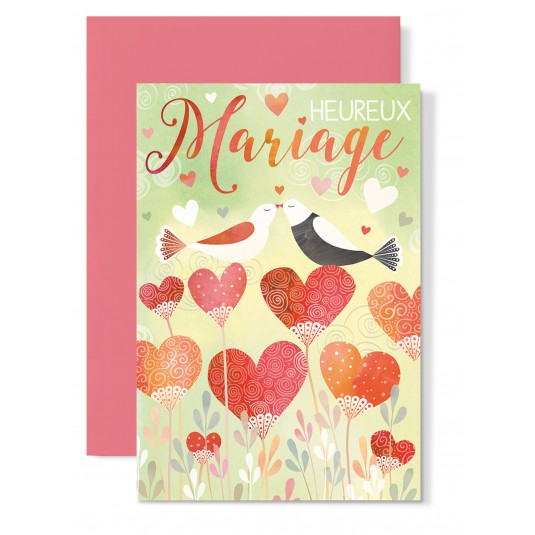 Carnet Heureux Mariage Oiseaux sur cœurs rouges