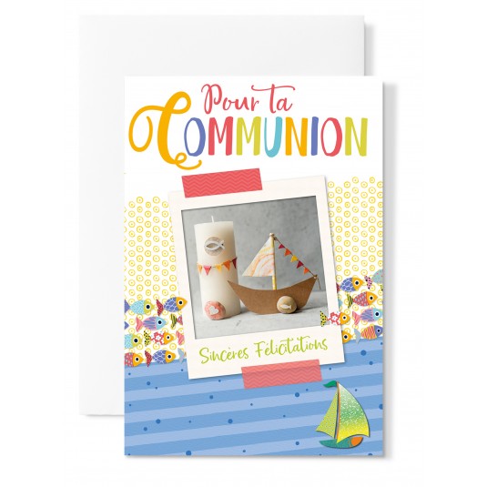 Carnet Communion Bougie, bateaux et poissons