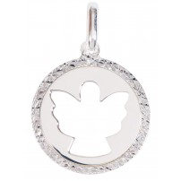 Pendentif rond ange estampillé et bord fleuri en argent