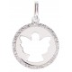 Pendentif rond ange estampillé et bord fleuri en argent