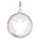 Pendentif rond ange estampillé et bord fleuri en argent