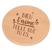 Miroir de poche en bois "Dieu t'aime tel que tu es"