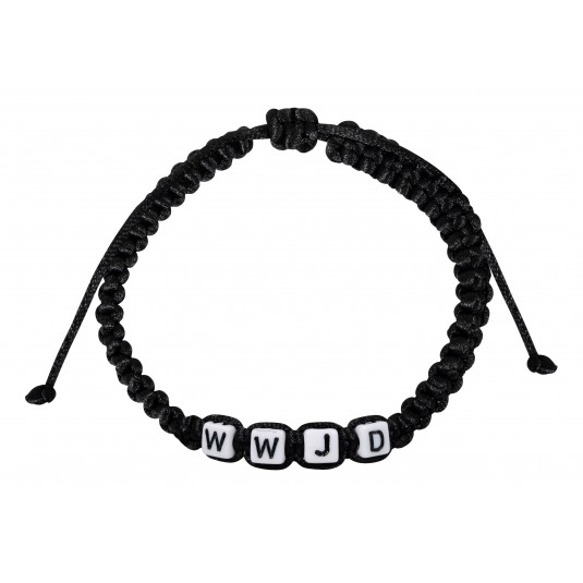 Bracelet en textile noir avec les lettres "WWJD"
