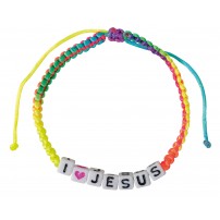 Bracelet en textile arc-en-ciel avec le ""J'aime Jésus"