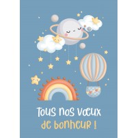 CARTE Avec Message Dessin d'une planète avec des étoiles