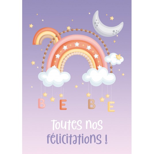 CARTE Avec Message Dessin d'un mobile avec arc-en-ciel