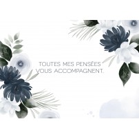 CARTE Avec Message Fleurs bleu nuit en aquarelle