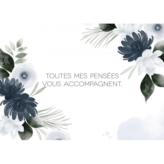 CARTE Avec message Fleurs bleu nuit en aquarelle 