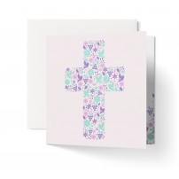 CARNET Croix composée de symboles sur fond lilas