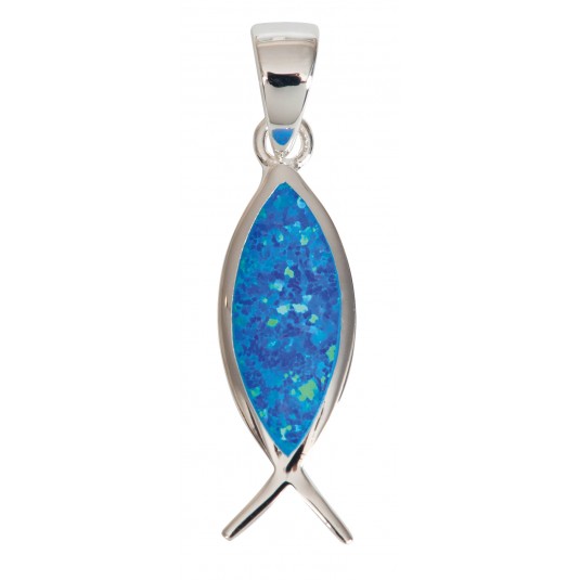 Pendentif Ichtus en argent et nacre bleue