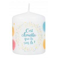 Petite  bougie de table avec motif pois et le "C'est chouette que tu sois