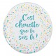 Magnet rond motif pois et le "C'est chouette que tu sois là !"