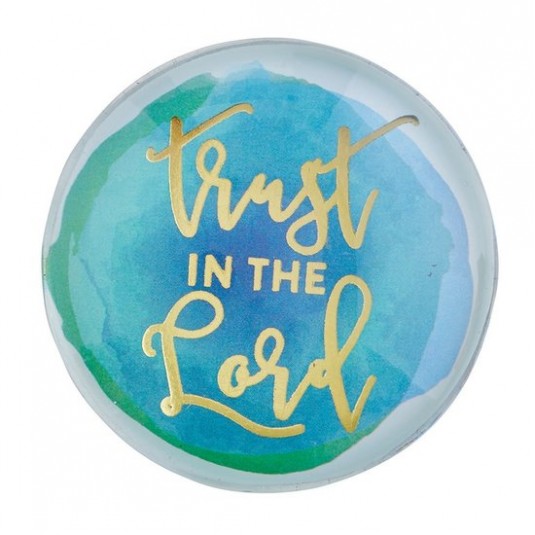 Magnet rond en verre bleu dégradé "Trust in the Lord"