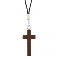 Collier croix en bois de pin, cordon en nylon