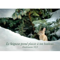 CARTE avec verset Lapin dans la neige