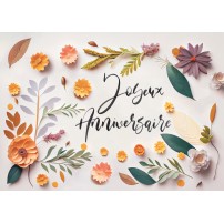 CARTE Avec Message Fleurs en papier "Joyeux Anniversaire"