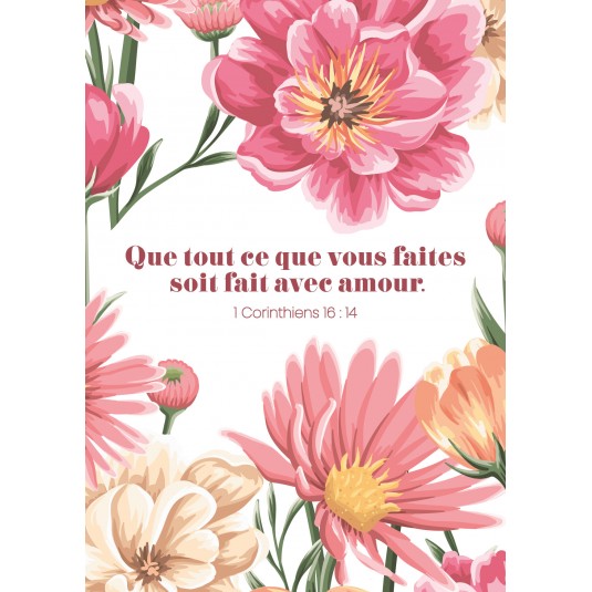 CARTE avec verset Motif floral coloré