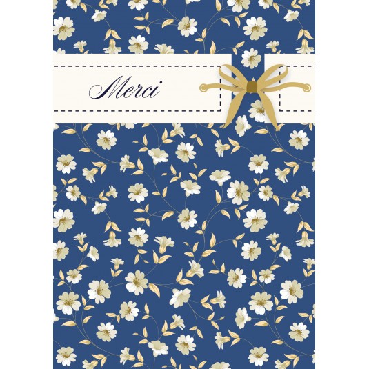 CARTE Avec Message Fleurs anciennes dessiné et petit flot "Merci"