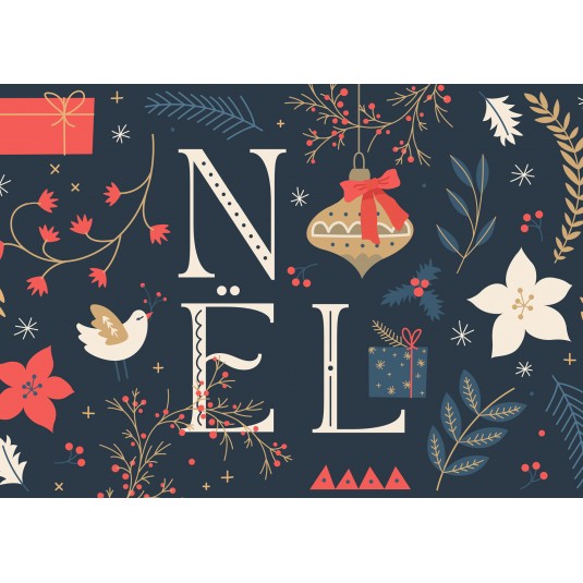 CARTE Fin d'année Illustration avec petits objets de Noël