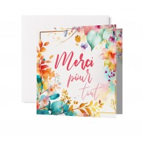 CARNET Merci avec motifs floraux colorés