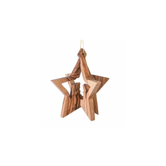 Décoration Crèche dans une étoile en bois d'olivier