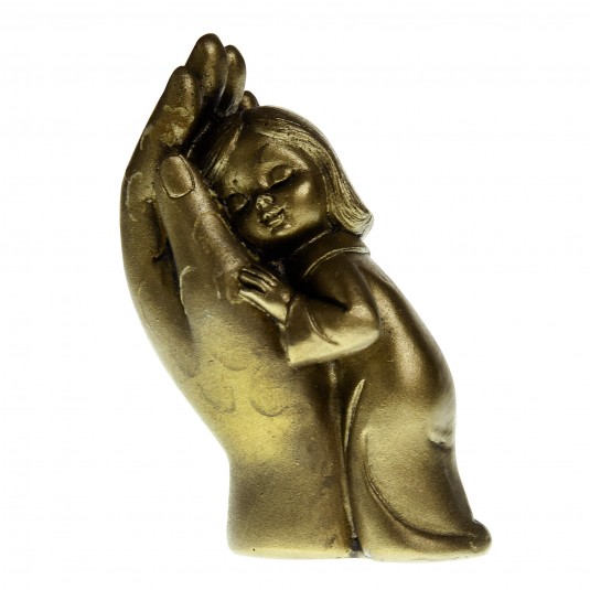 Figurine enfant dans main couleur doré 