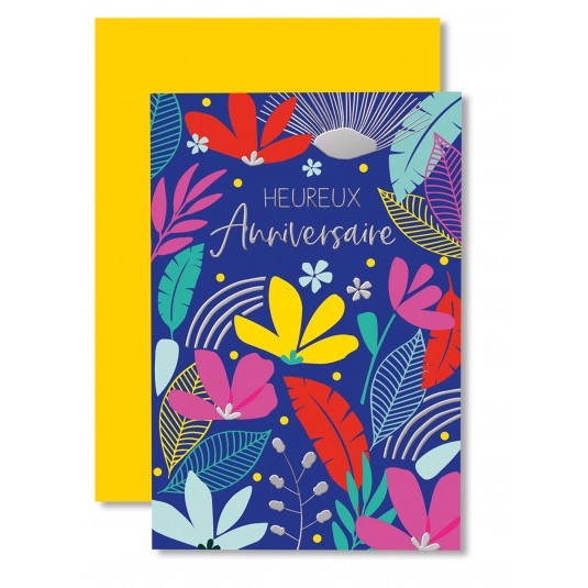 CARNET HA: Fleurs multicolores sur fond violet 