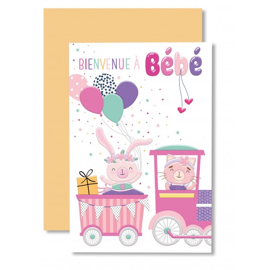 Carnet Naissance Train rose, lapin et chat