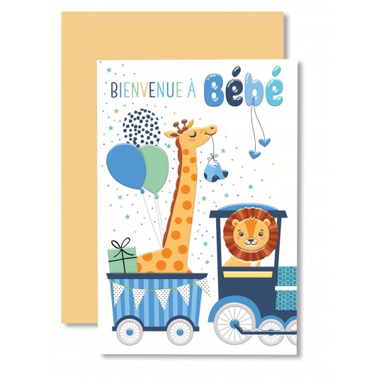 Carnet Naissance Train bleu girafe et lion