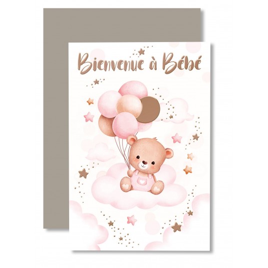 Carnet Naissance Ourson rose et ballons