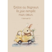 Mini-carte Dessin d'un petit lapin dans une voiture