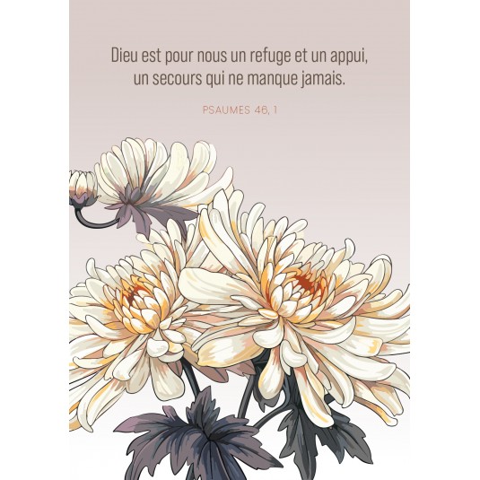 Carte avec verset Fleurs blanches dessinées