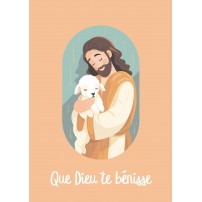 Carte Avec Message Dessin de Jésus tenant une brebis dans ses bras