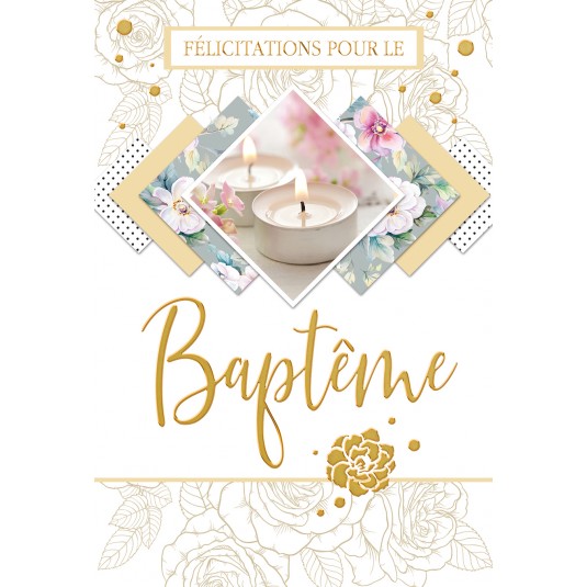 Carnet Baptême : Bougie écriture dorée