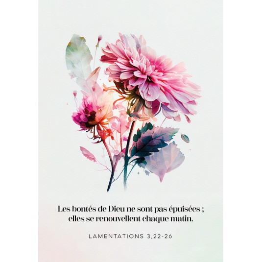 POSTER A4 floral "Les bontés de Dieu…" - Lamentations 3, 22-26