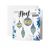 Carnet Carre Jn Boules de Noël tons bleus
