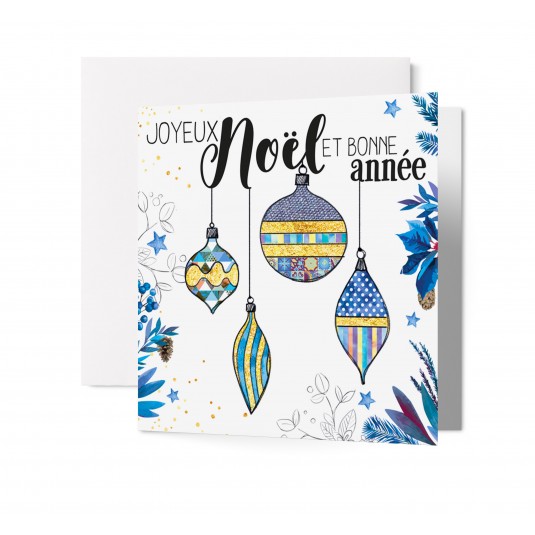Carnet Carré JN Boules de Noël tons bleus