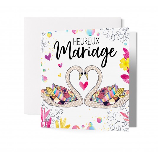 Carnet Carre Mariage Deux cygnes formant un coeur