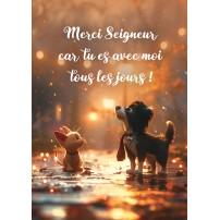 Carte Avec Verset Chat et chien sous la pluie