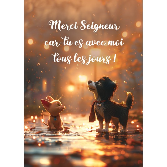 Carte Avec Verset Chat et chien sous la pluie