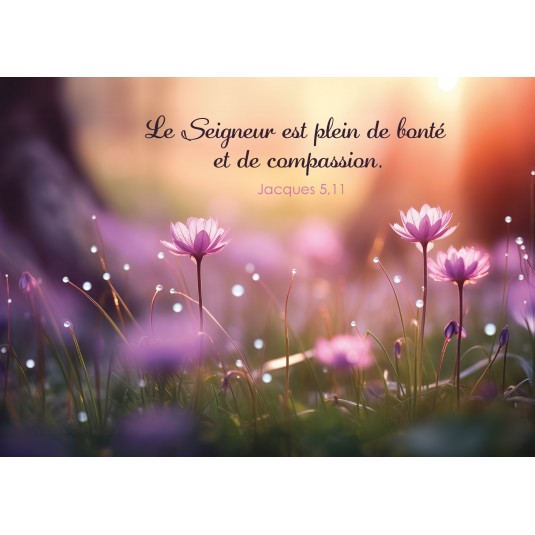 Carte Avec Verset Fleurs roses dans un sous-bois