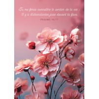 Carte Avec Verset Fleurs roses sur fond rose