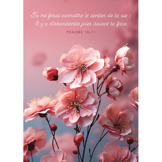 Carte Avec Verset Fleurs roses sur fond rose