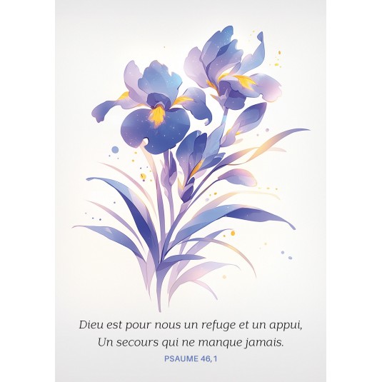 Carte Avec Verset Fleurs violettes à l'aquarelle