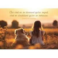 Carte Citation Fillette et son chien assis dans un champ
