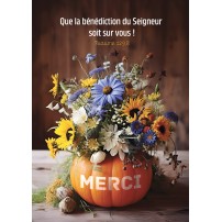 Carte Avec Verset Bouquet de fleurs dans une citrouille