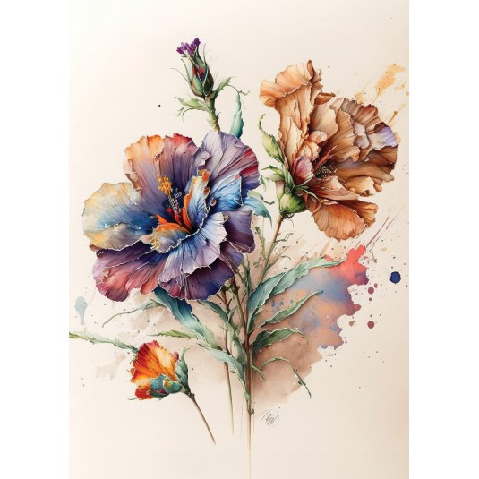 Carte Sans Texte Fleurs multicolores en aquarelle